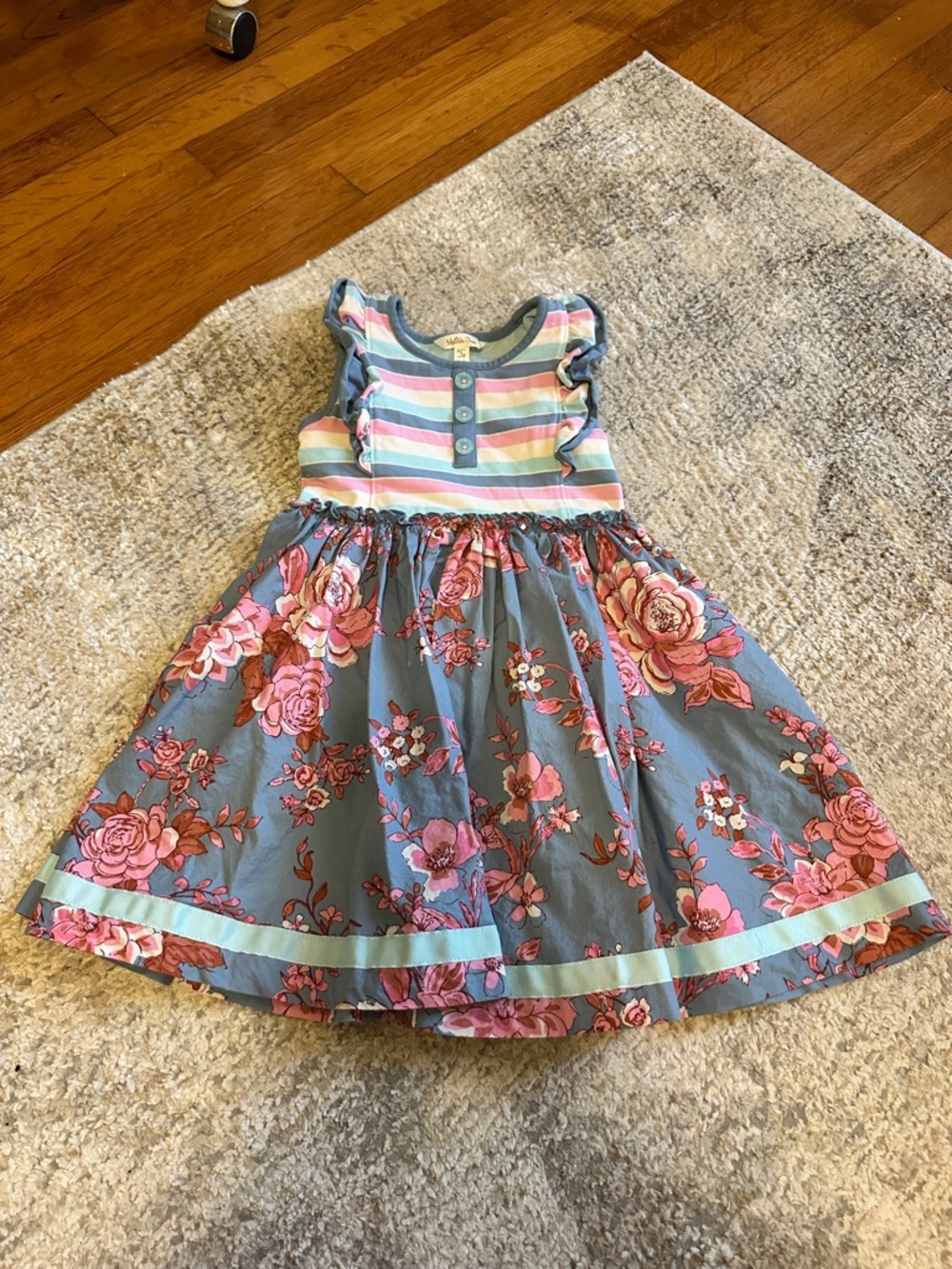 Matilda Jane Blue Floral & Pink Stripe Flutter Dress